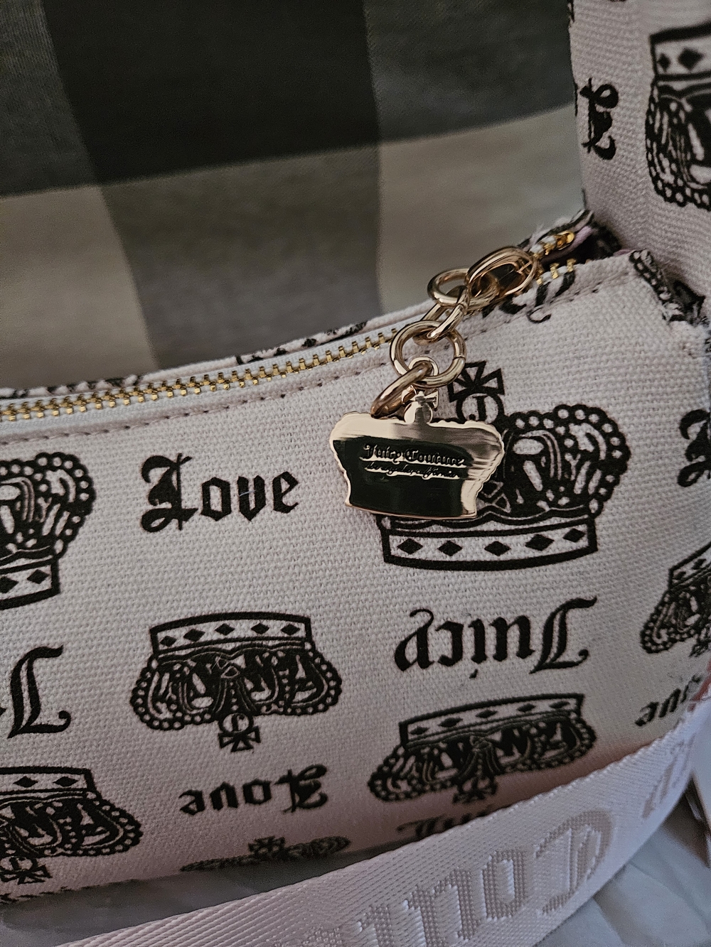 Juicy Couture Cream and Black Crown Print Shoulder Bag /Cross Body Bag🩷🖤 - Picture 6 of 8